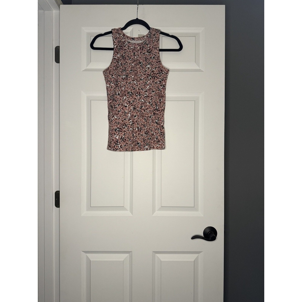 Maurices High Neck Floral Ribbed Tank Top Medium Mauve Black Green White Nwt